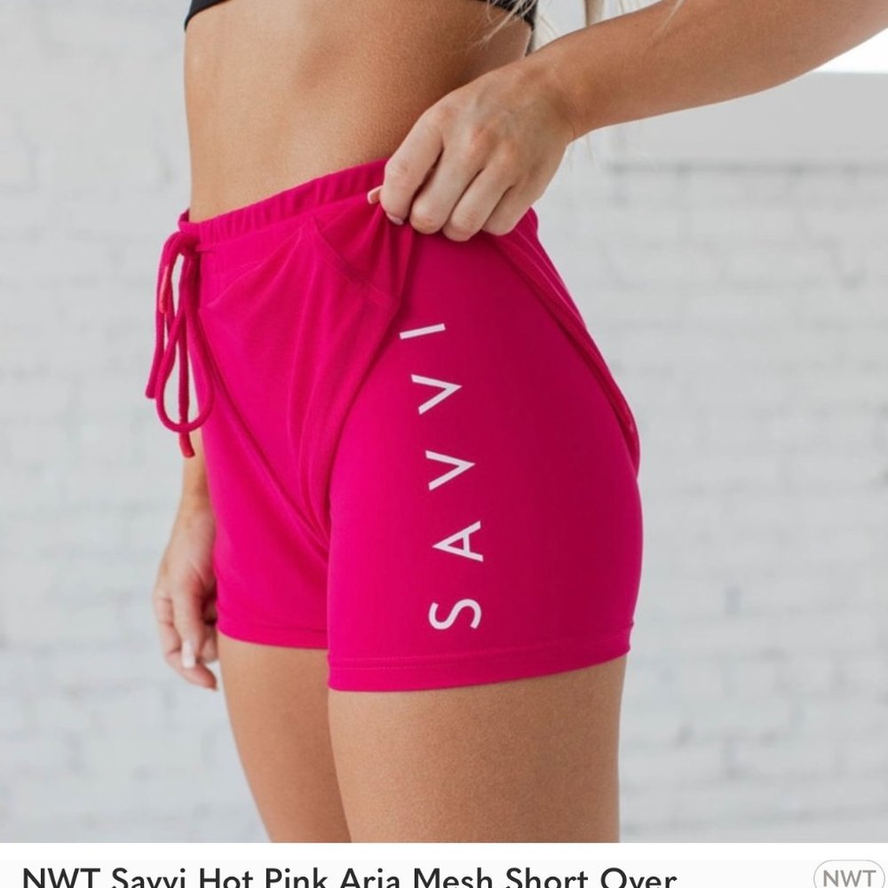 NWT Savvi Hot Pink Aria Mesh Short Over Solid Material
